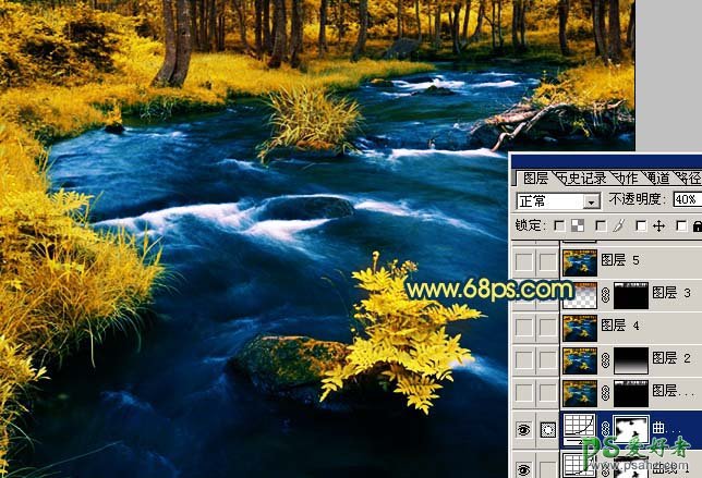 photoshop给好看的小溪风景照调出梦幻金秋色彩