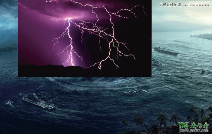 利用photoshop把海洋中的水龙卷与闪电合成出闪电炸裂龙卷风的效