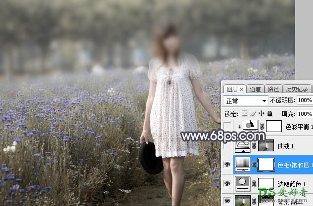 Photoshop给公园中自拍的性感长裙未成年少女图片调出梦幻的淡冷