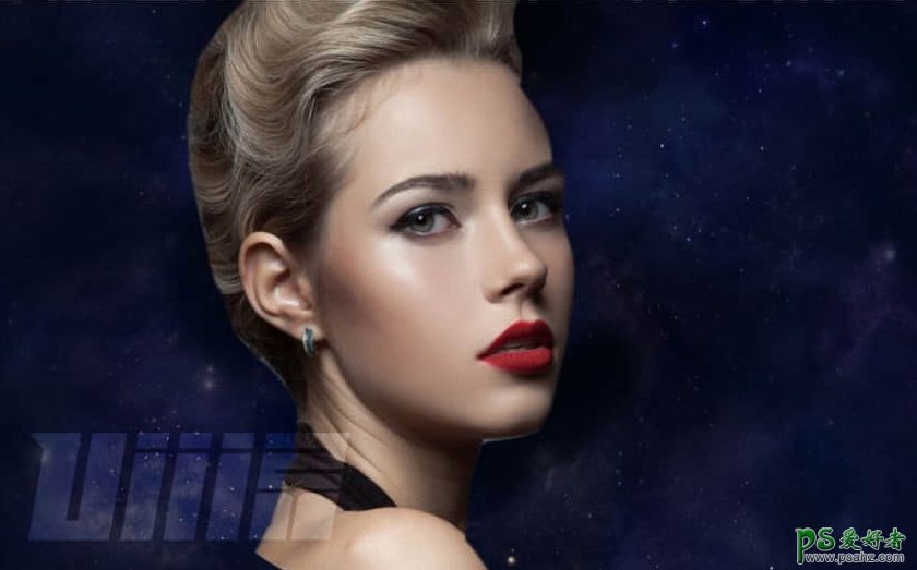 Photoshop合成科幻效果的美女头像，绚丽科幻的星空美女头像。