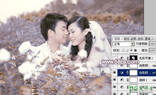 photoshop给甜蜜情侣婚纱照调出玫瑰中性色