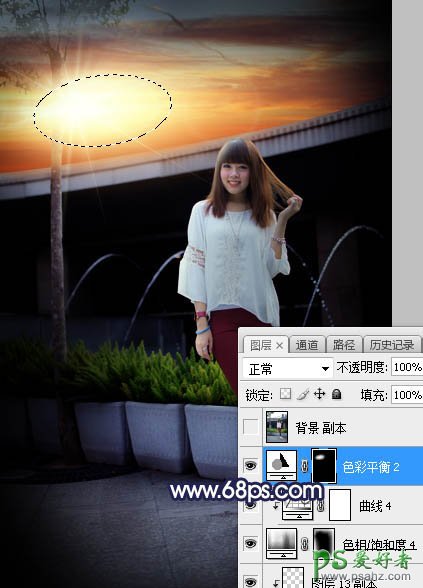 Photoshop给高架桥下拍摄的都市美女时尚照片调出暖色晨曦效果