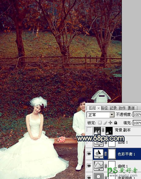 photoshop调出漂亮的公园情侣婚片艺术写真照