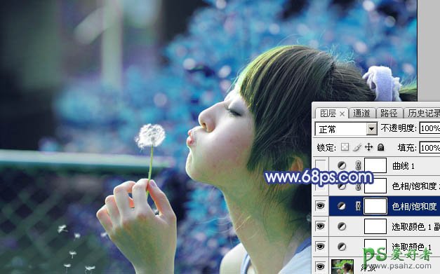 photoshop给韩国少女唯美的图片调出个性的蓝青色效果