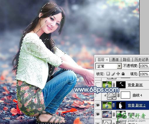 Photoshop给外景自拍的高清美女写真图片调出古典暗紫色效果