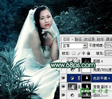 photoshop快速调出古典暗绿色美女婚片写真照