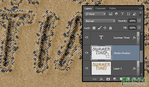 利用Photoshop画笔及图层样式设计出创意的沙滩划痕字体效果