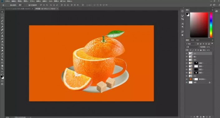 PS合成实例教程：创意打造一款橙子杯子个性图片。