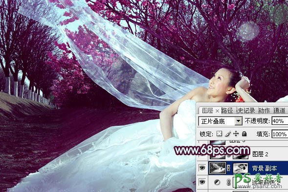 photoshop调出暗调柔美少女外景个性婚片