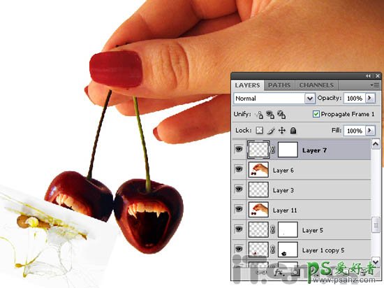 PS合成教程：合成一例张着血盆大嘴的樱桃搞笑图片