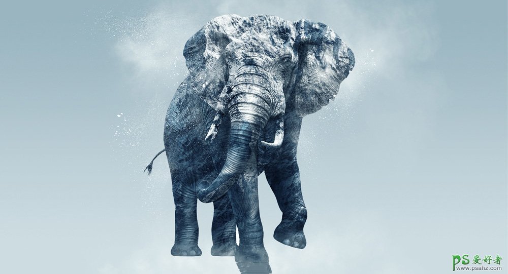 PS图片合成教程：利用素材拼接合成处理打造远古时期被冰封的大象