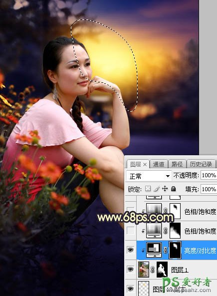 Photoshop给早晨公路边自拍的高跟美女高清图片调出唯美的晨曦色