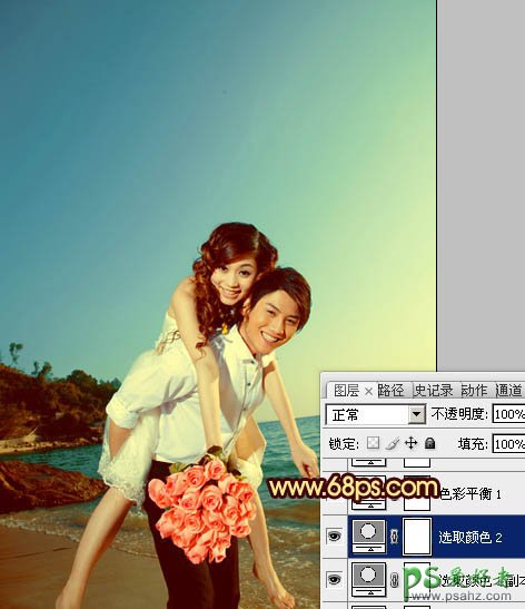 photoshop给一对浪漫的爱侣婚片调出漂亮的霞光色