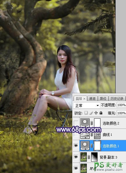 Photoshop给绿荫中自拍的可爱萌女艺术写真集调出甜美清新的色彩