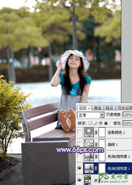 PS美女图片调色实例：给夏日清新少女写真照调出时尚冷色效果