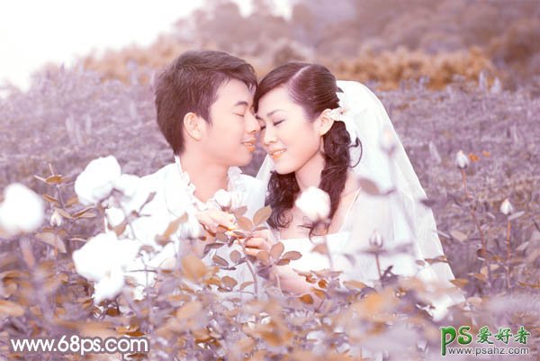 photoshop给甜蜜情侣婚纱照调出玫瑰中性色