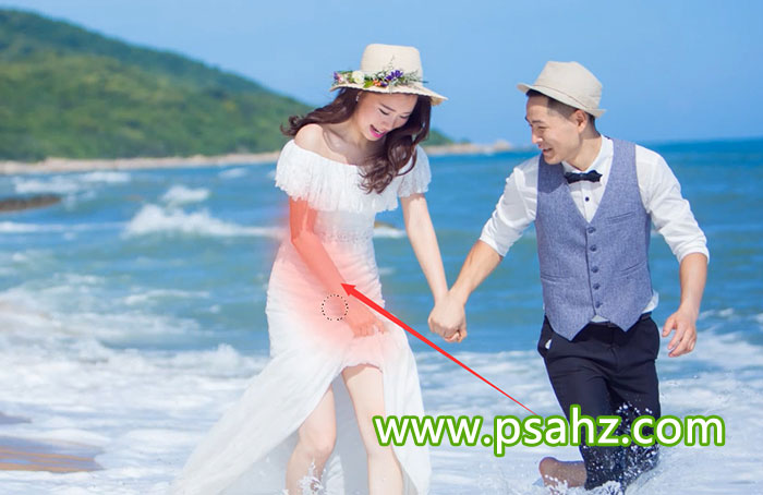 PS婚片调色教程：后期给海景浪漫情侣婚纱调出小清新风格