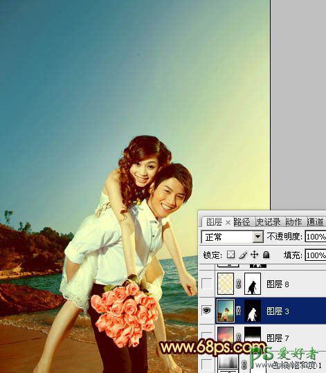 photoshop给一对浪漫的爱侣婚片调出漂亮的霞光色