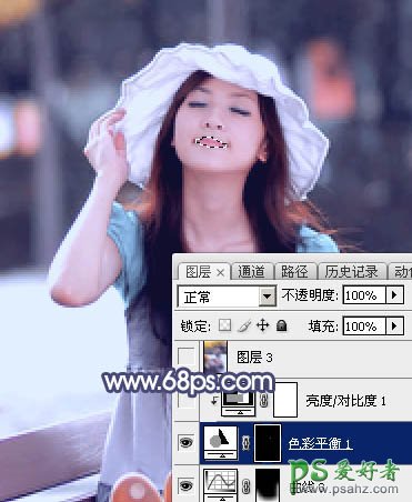 PS调色教程：给公园里小清新可爱女生照片调出清爽的秋季蓝橙色效