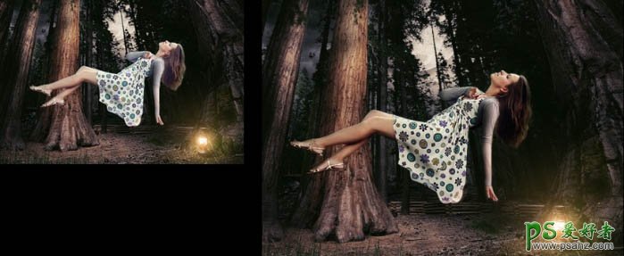 Photoshop合成教程：创意合成飘浮在森林中的神秘女孩儿