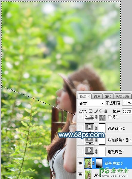 PS调色教程：给夏日外景自拍的beautiful美妞写真照调出唯美的青