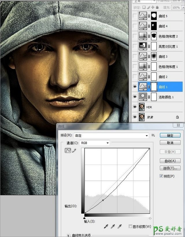 PS给个性的帅哥照片调出大气暗金色HDR效果