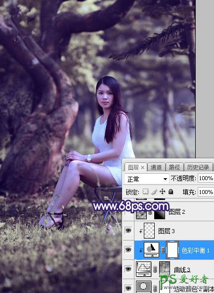 Photoshop给绿荫中自拍的可爱萌女艺术写真集调出甜美清新的色彩