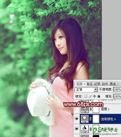 photoshop给树林中的甜美少女调出柔和的色彩