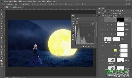 PS人像合成教程：打造童话世界里小女孩儿与月亮对话的梦幻场景。