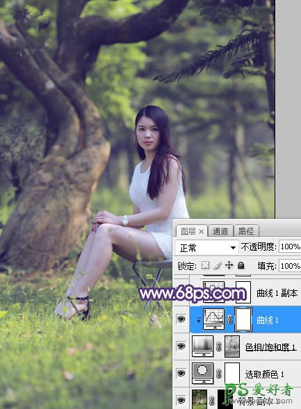 Photoshop给外景长腿美女个人艺术照摄影图片调出小清新蓝黄色