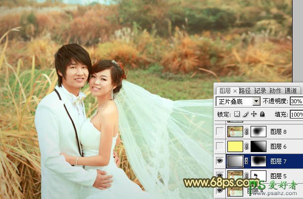 photoshop给情侣婚纱照调出暖暖的秋景金色效果