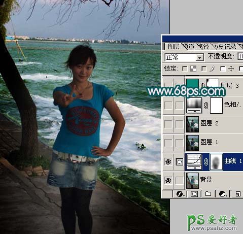 PS给海景小美女照片调出亮丽色彩