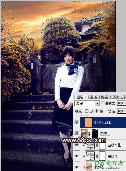 Photoshop给性感空姐制服美女外景写真图片调出唯美的夕阳霞光色