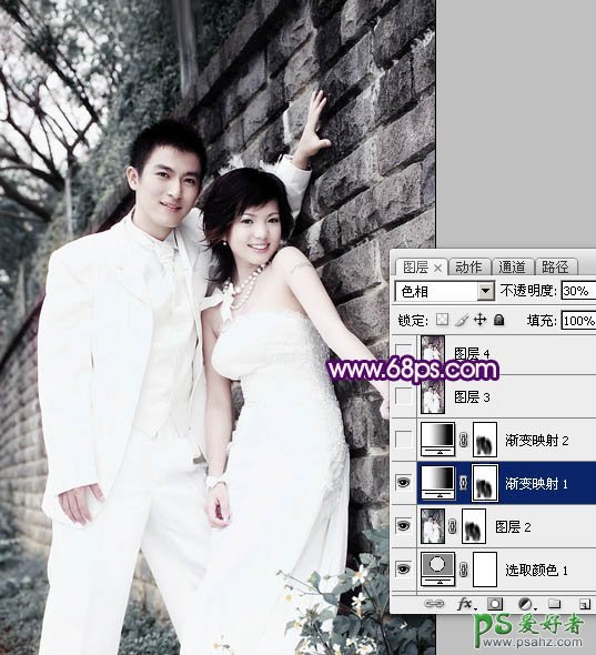 photoshop调出古典风格时尚情侣婚纱艺术照