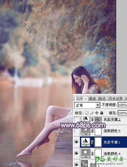 photoshop给清新玉足少女写真照调出漂亮的暖紫色效果