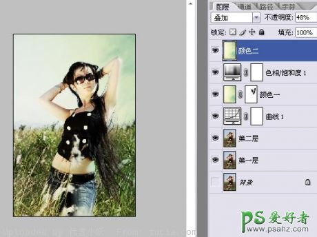 PS给田野中的美女照片调出颓废的青黄色