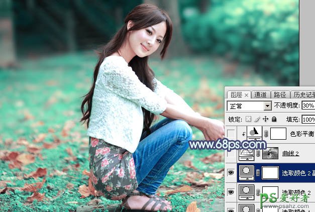 Photoshop给可爱的果子美女生活照调出甜美性感的粉青色效果