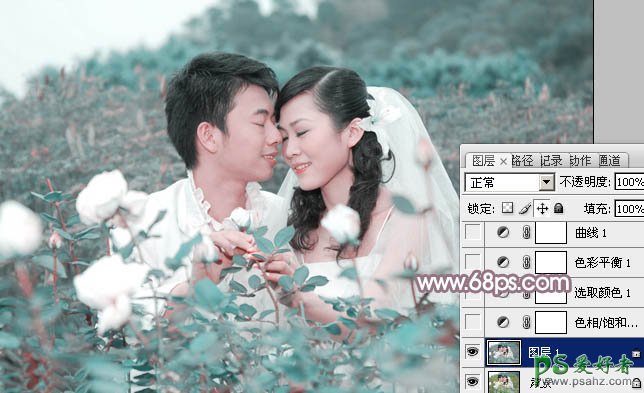 photoshop给甜蜜情侣婚纱照调出玫瑰中性色