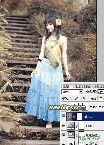 Photoshop给清纯少女夏日外拍摄影写真照调出唯美的秋景阳光色