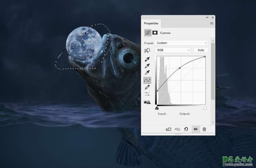 PS经典合成实例：创意合成一个吞噬月亮的鱼怪，大鱼吞噬月亮