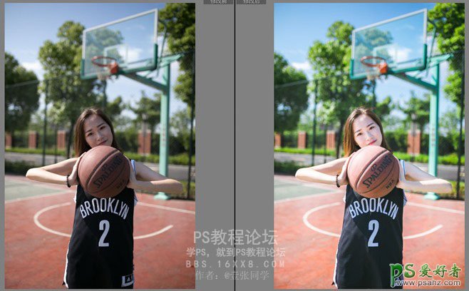 Photoshop+LR调色教程：给可爱的篮球宝贝美女照片调出小清新冷色