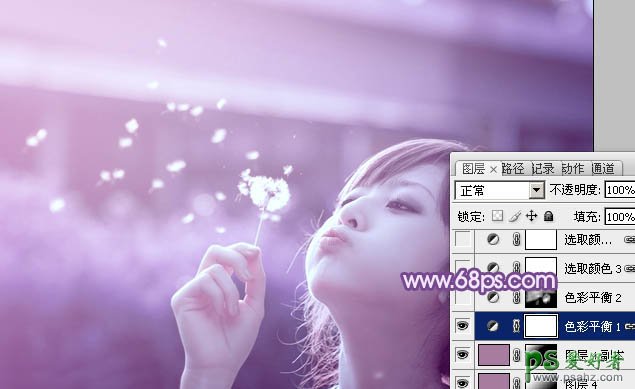 PS美女调色教程：给清爽的外景少女图片调出唯美的淡紫色