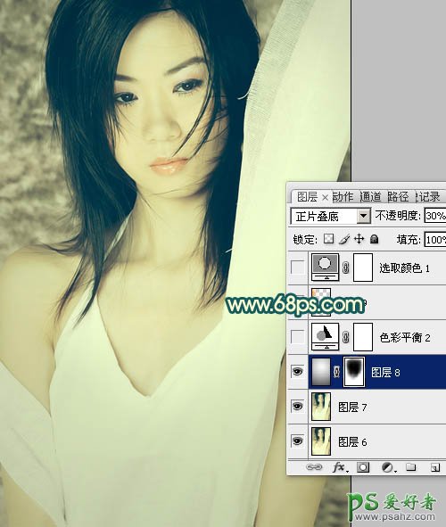 photoshop给湿身美女艺术写真照调出淡黄怀旧色彩