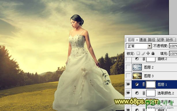 photoshop调出金色黄昏漂亮少女婚纱艺术照教程