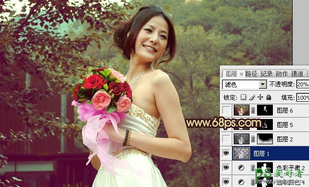 photoshop调出流行色彩美女外景婚纱艺术照教程