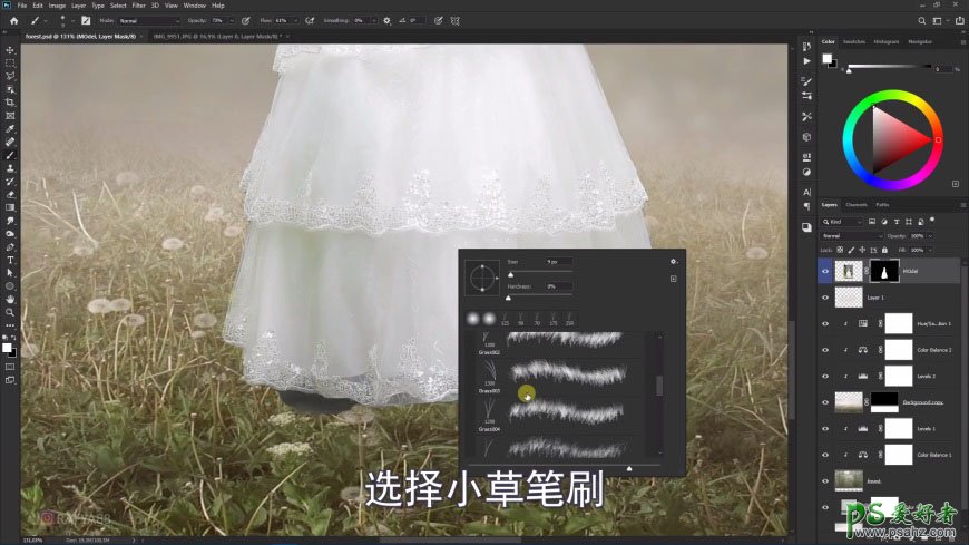 Photoshop创意合成森系婚纱照美女与巨型鸟笼在森林中的秘境场景