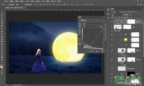 PS人像合成教程：打造童话世界里小女孩儿与月亮对话的梦幻场景。