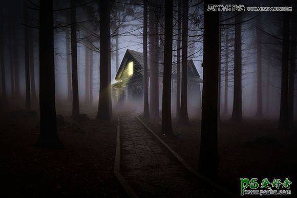 PS图像合成实例教程：创意打造一幅黑暗森林里恐怖的鬼屋效果图