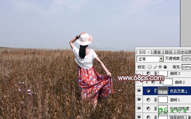 Photoshop给麦田里的美女写真图片调出美美的秋季风景效果，秋景