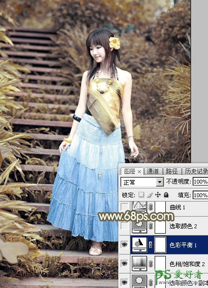 Photoshop给清纯少女夏日外拍摄影写真照调出唯美的秋景阳光色